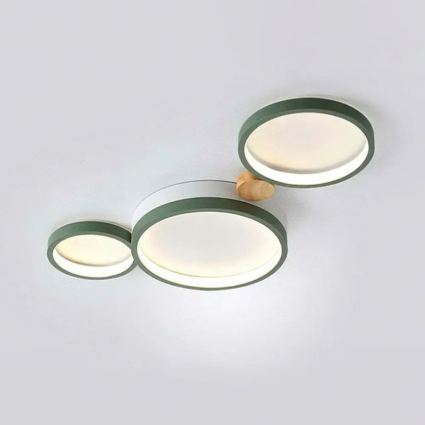 modern white iron wood circle array led flush mount