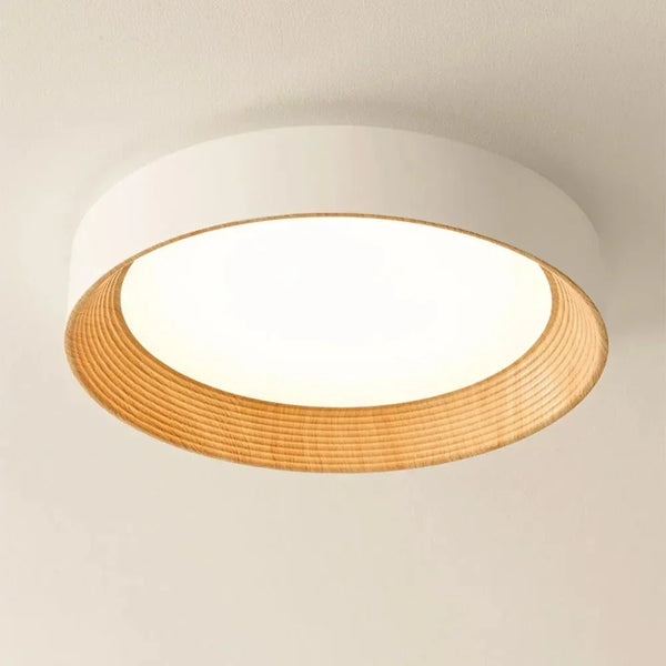 modern white oak round led flush mount ceiling light