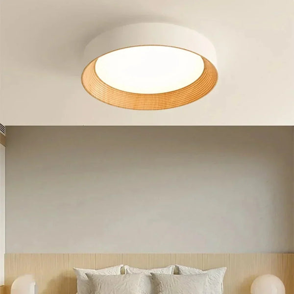 modern white oak round led flush mount ceiling light