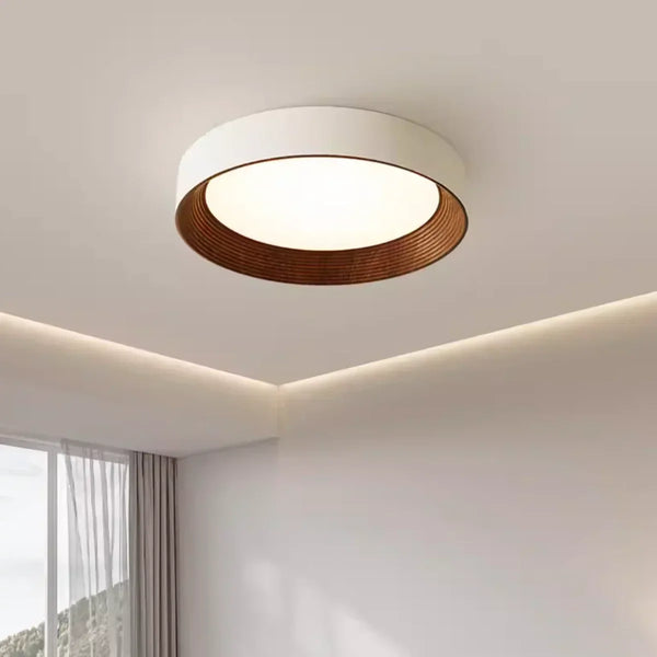 modern white oak round led flush mount ceiling light