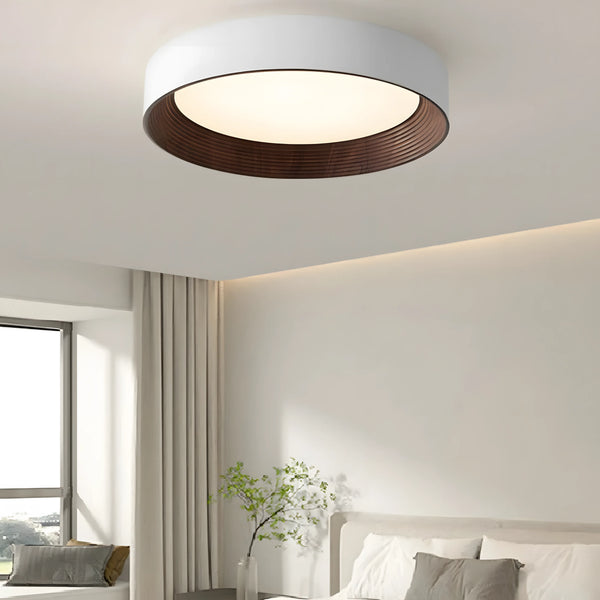 modern white oak round led flush mount ceiling light