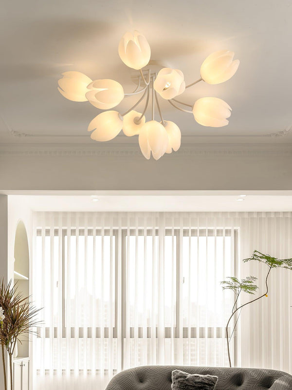 modern white pe tulip semi flush ceiling light