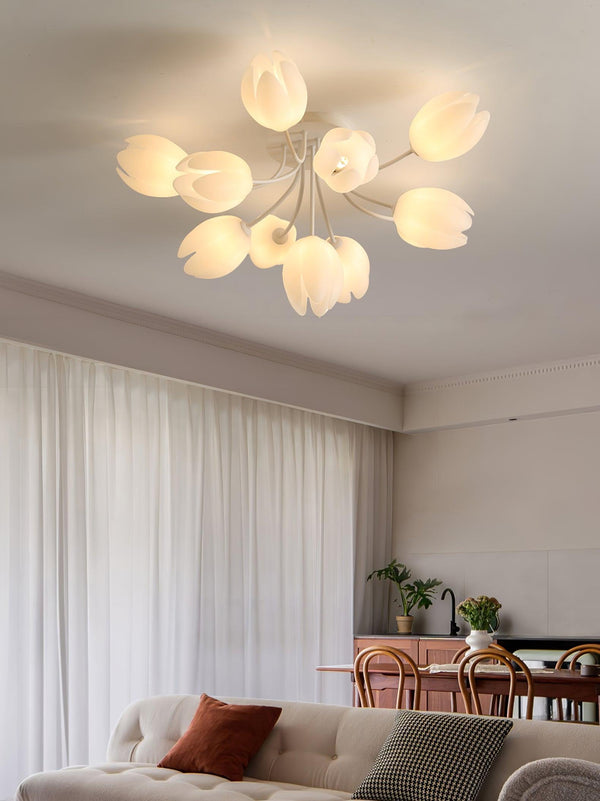 modern white pe tulip semi flush ceiling light