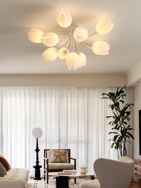 modern white pe tulip semi flush ceiling light