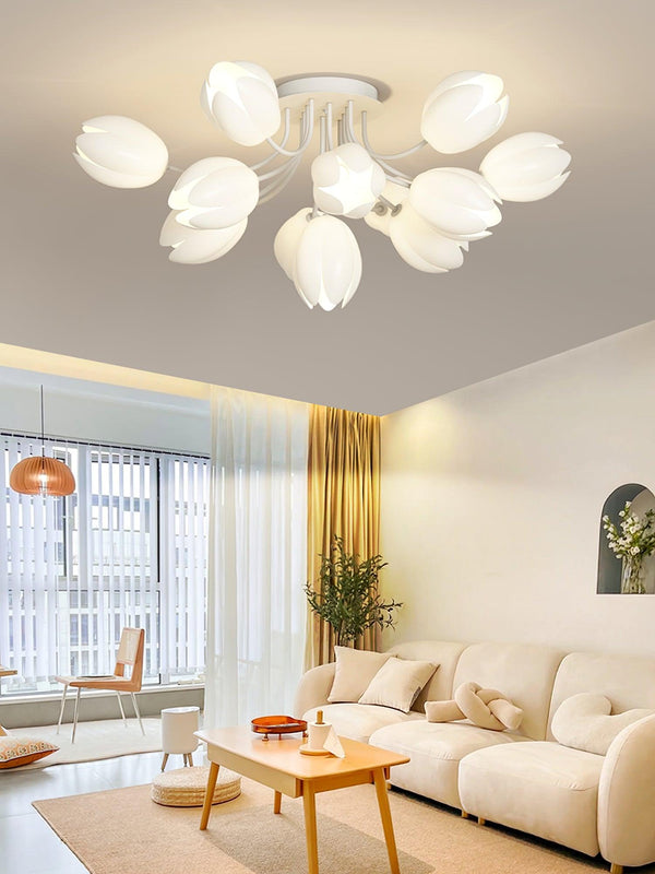 modern white pe tulip semi flush ceiling light