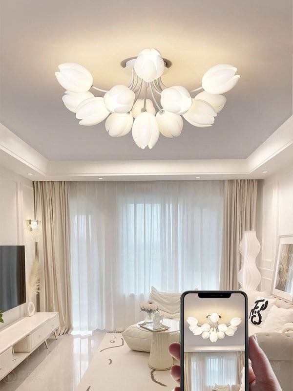 modern white pe tulip semi flush ceiling light