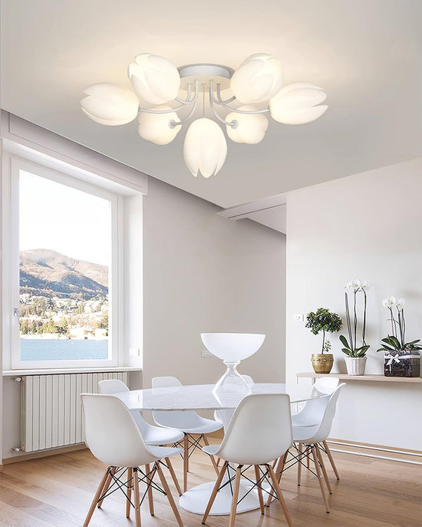 modern white pe tulip semi flush ceiling light