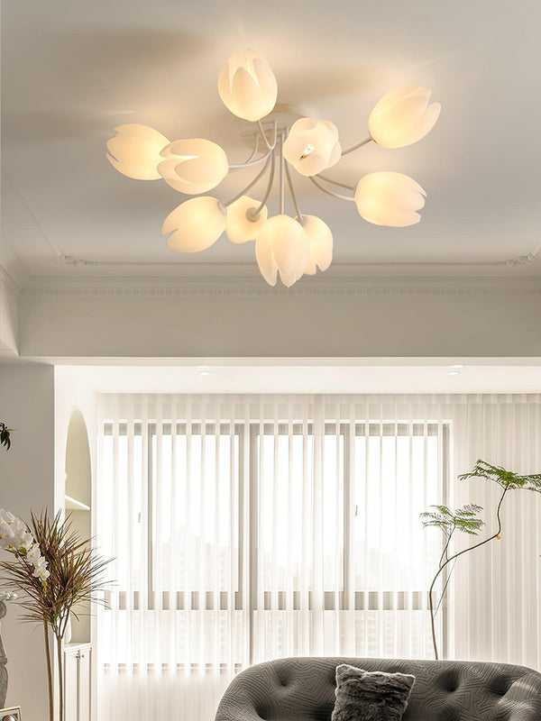 modern white pe tulip semi flush ceiling light