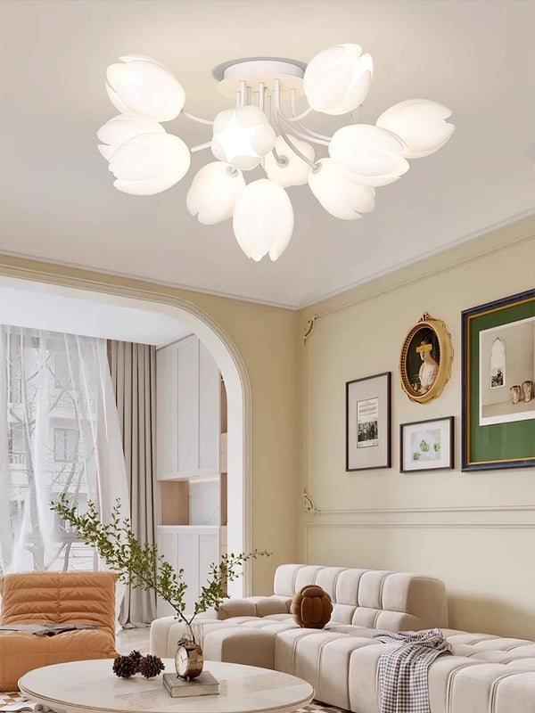 modern white pe tulip semi flush ceiling light