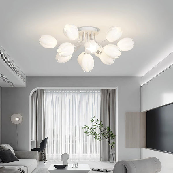 modern white pe tulip semi flush ceiling light