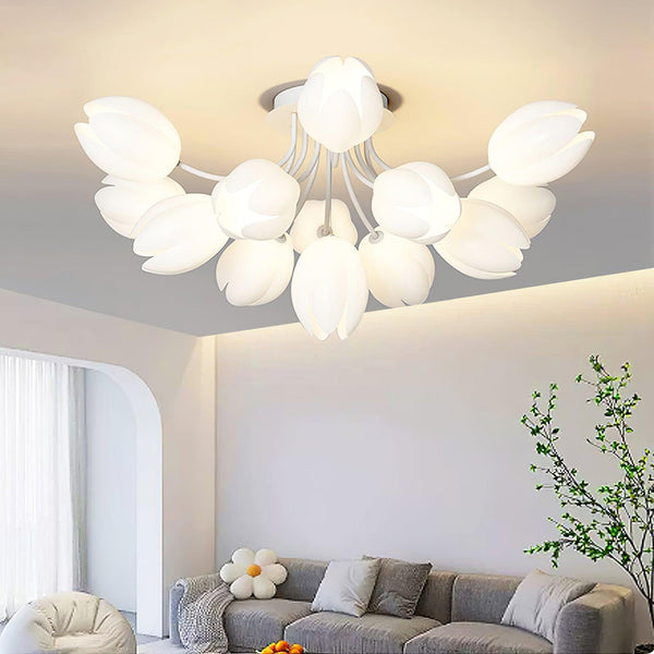 modern white pe tulip semi flush ceiling light