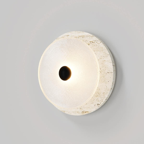 modern white travertine glass disc wall lamp