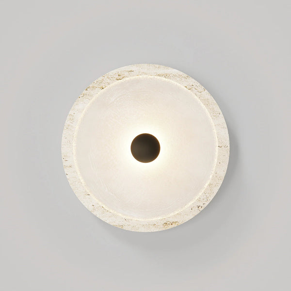 modern white travertine glass disc wall lamp