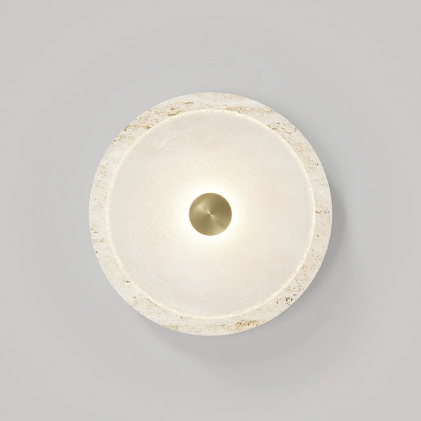 modern white travertine glass disc wall lamp