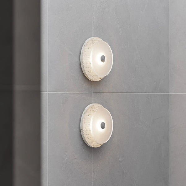 modern white travertine glass disc wall lamp