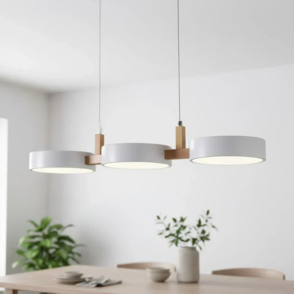 modern white wood metal 3 head pendant light