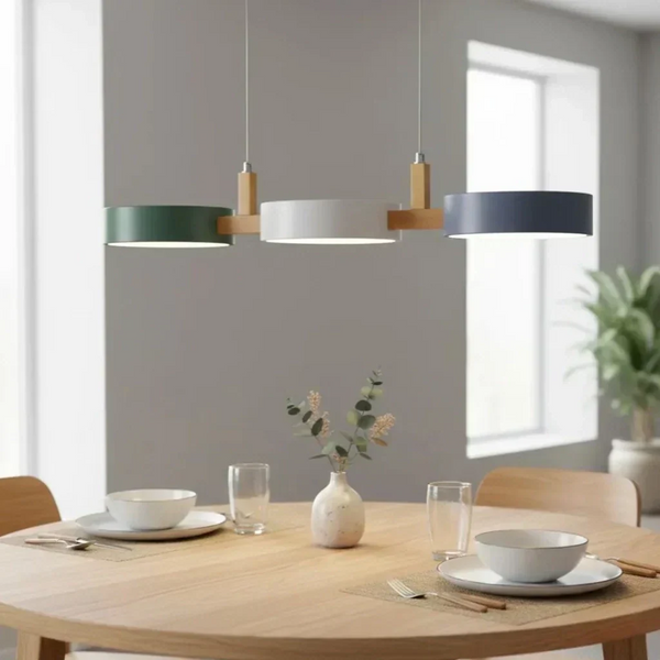 modern white wood metal 3 head pendant light