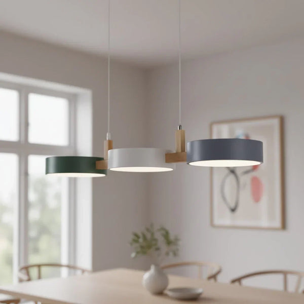 modern white wood metal 3 head pendant light