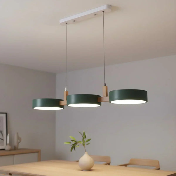 modern white wood metal 3 head pendant light