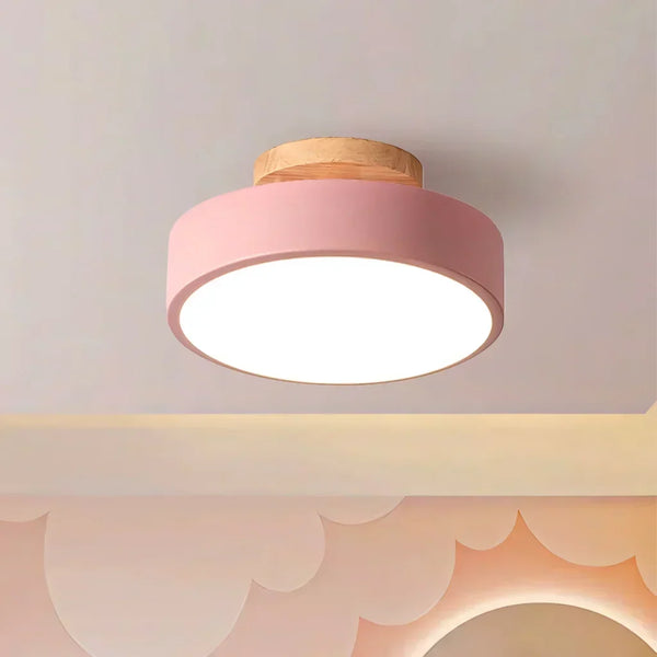 modern wood grain round flush mount ceiling light
