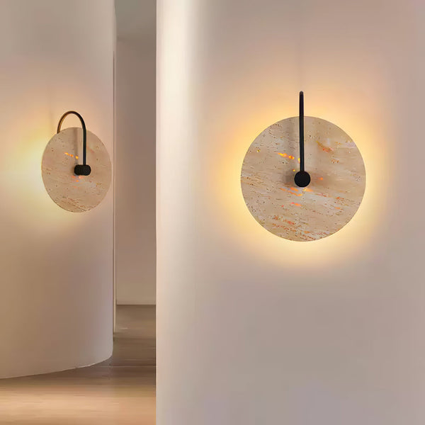 modern yellow travertine alabaster round wall lamp