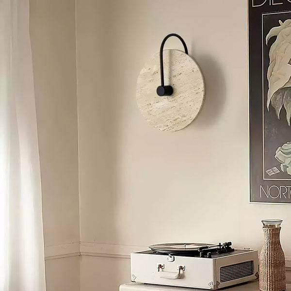 modern yellow travertine alabaster round wall lamp