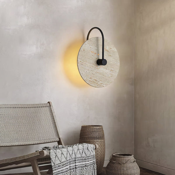 modern yellow travertine alabaster round wall lamp