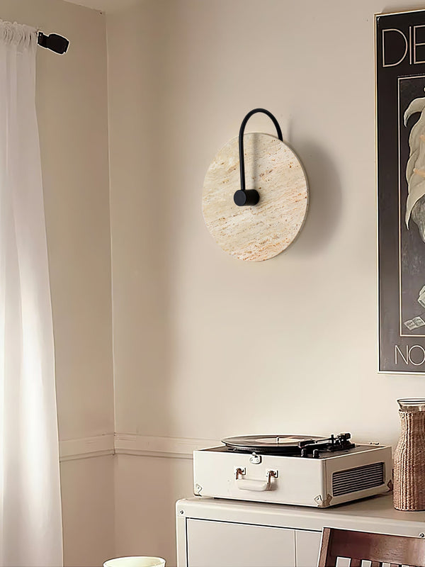 modern yellow travertine alabaster round wall lamp