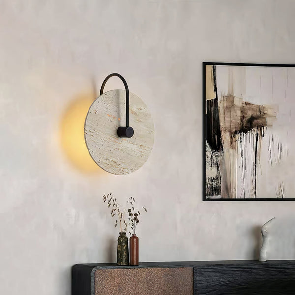 modern yellow travertine alabaster round wall lamp