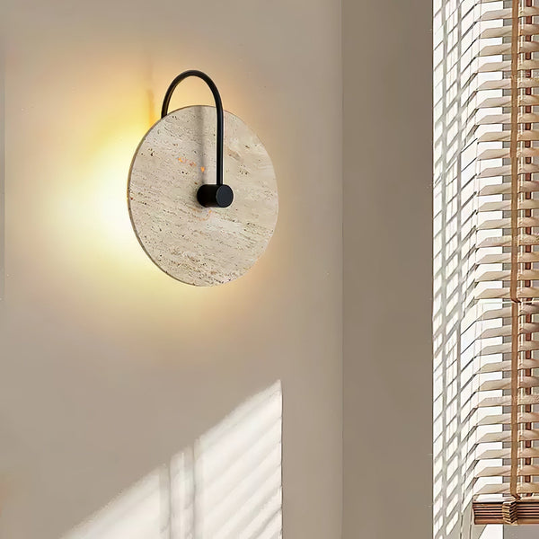 modern yellow travertine alabaster round wall lamp