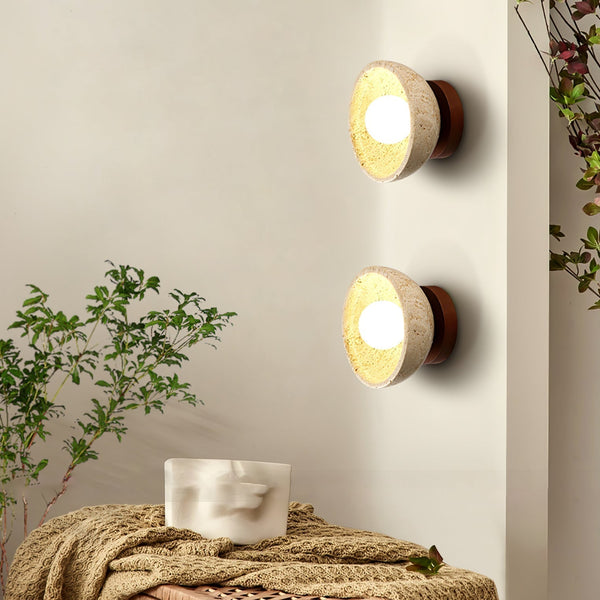 modern yellow travertine bowl wall sconce