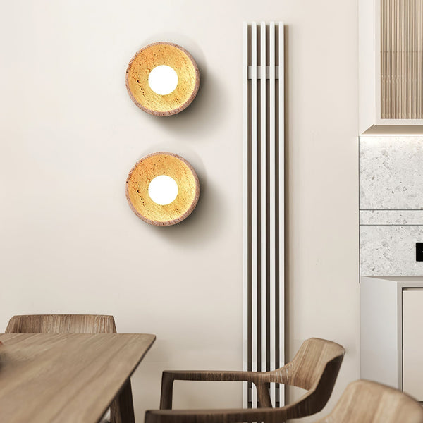 modern yellow travertine bowl wall sconce