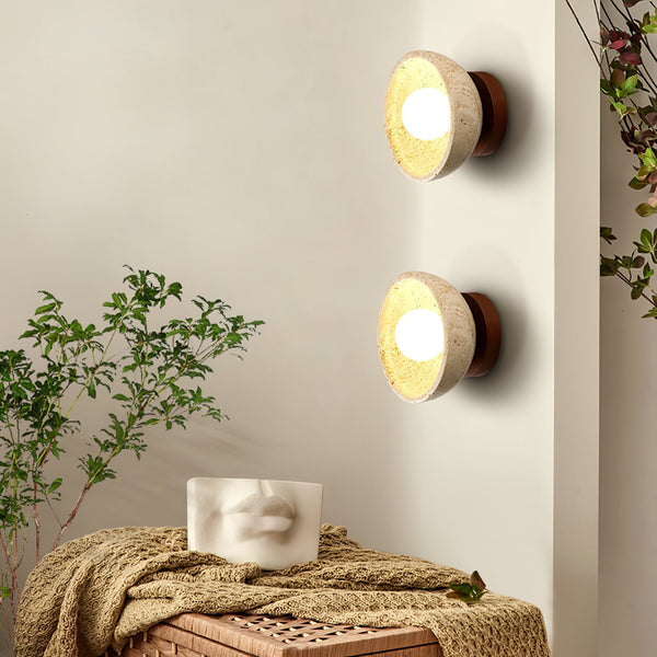 modern yellow travertine bowl wall sconce