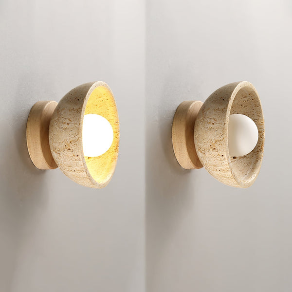 modern yellow travertine bowl wall sconce
