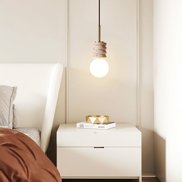 modern yellow travertine brass orb pendant light