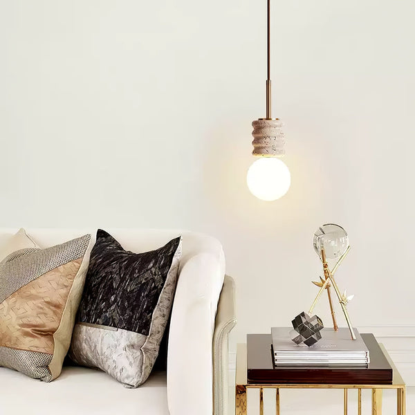 modern yellow travertine brass orb pendant light
