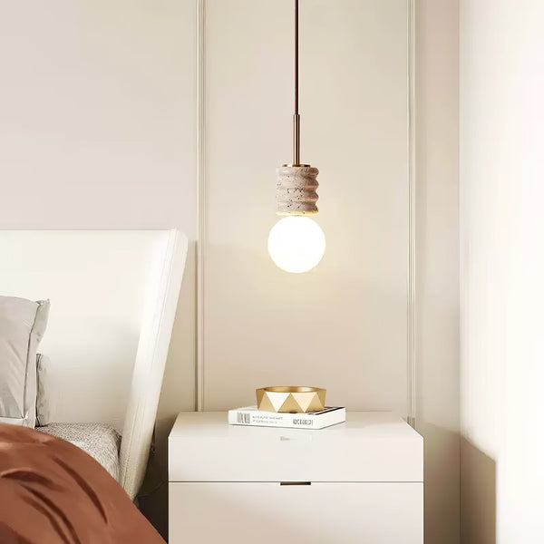 modern yellow travertine brass orb pendant light