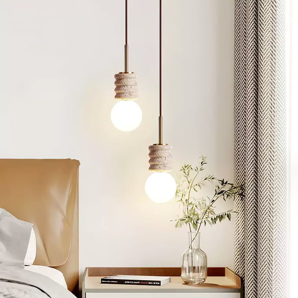 modern yellow travertine brass orb pendant light