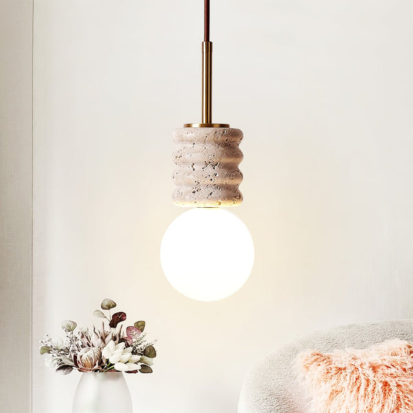modern yellow travertine brass orb pendant light