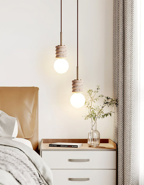 modern yellow travertine brass orb pendant light