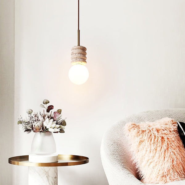 modern yellow travertine brass orb pendant light