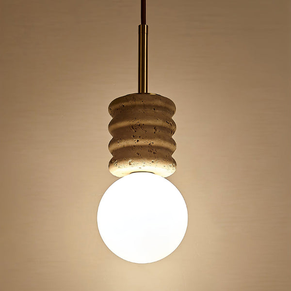 modern yellow travertine brass orb pendant light
