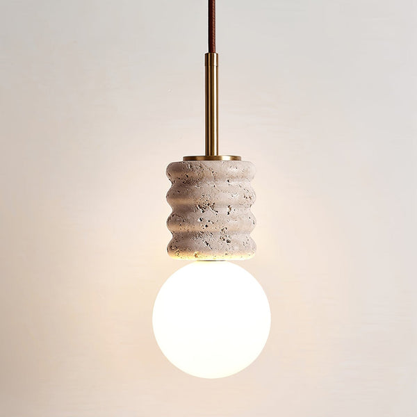 modern yellow travertine brass orb pendant light