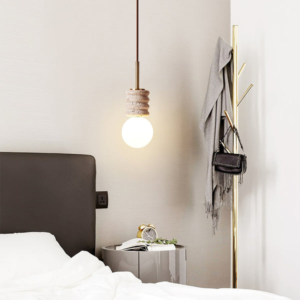 modern yellow travertine brass orb pendant light