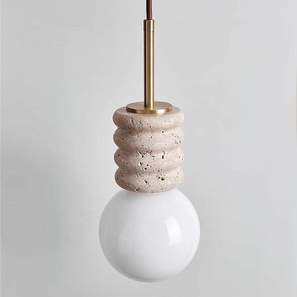 modern yellow travertine brass orb pendant light
