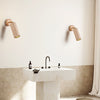 modern yellow travertine brass wall sconce
