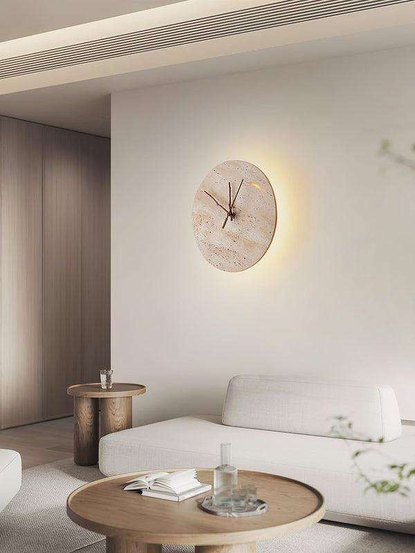 modern yellow travertine clock wall sconce