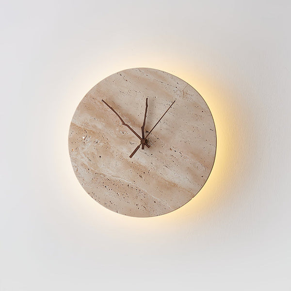 modern yellow travertine clock wall sconce