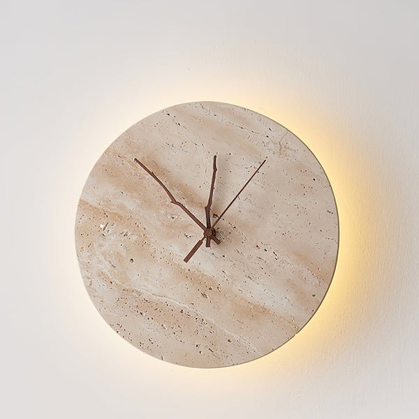 modern yellow travertine clock wall sconce