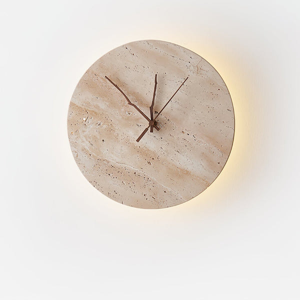 modern yellow travertine clock wall sconce